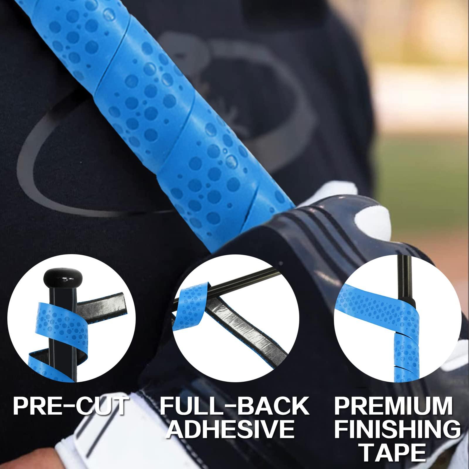 VEASAERS VEASAERS Bat Grip Tape Baseball Softball 2/4 Pack 40 inch 1.75mm Precut and Full Adhesive Back Pro Feel Soft Comfortable Tapes for Old Bats Handles (2 Pcs-Black+Blue Dot)