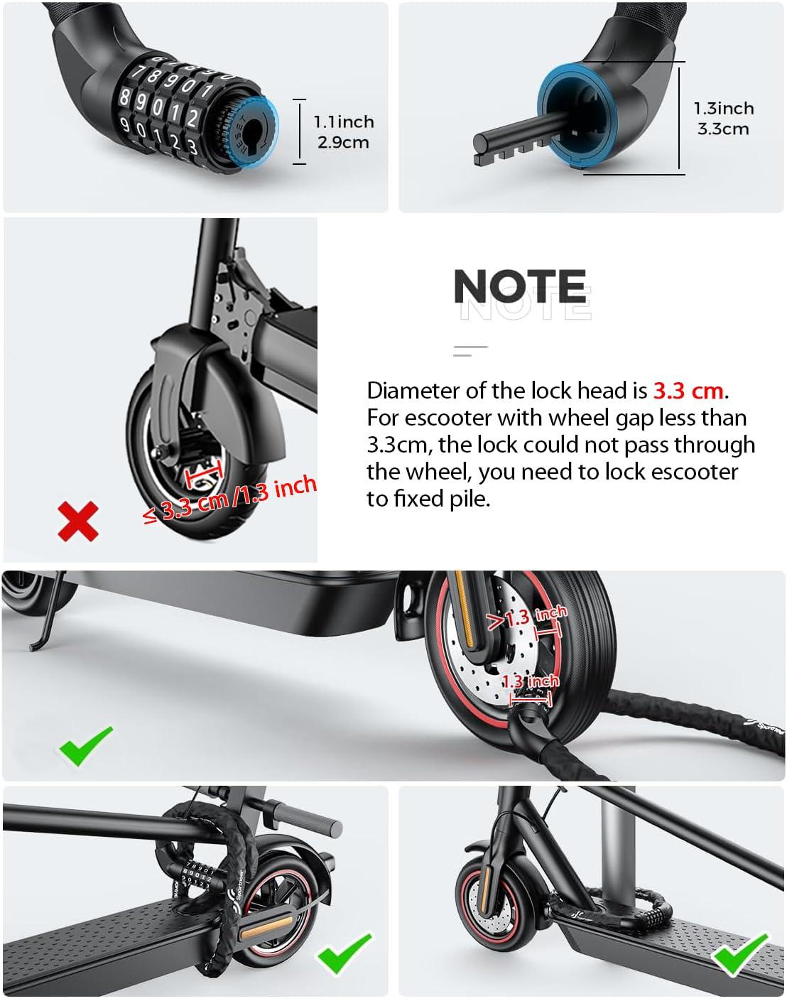 Sportneer Sportneer Bike Chain Lock Heavy Duty, Bicycle Lock with 5 Digit Combination Heavy Duty Anti Theft Keyless Security Bike Locks for Bicycle, Electric Bike, Scooter, Motorcycle, Door, Gate and Fence