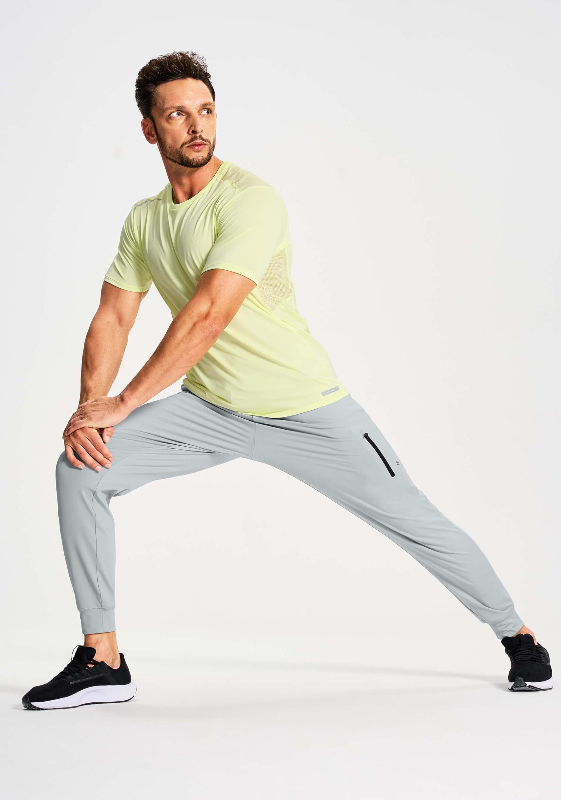 YOVVI YOVVI Men's Athletic Joggers Stretch Sweatpants with Zipper Pockets Lightweight Running Workout Gym Track Golf Jogging Training Sweat Pants for Men(Light Grey,L)