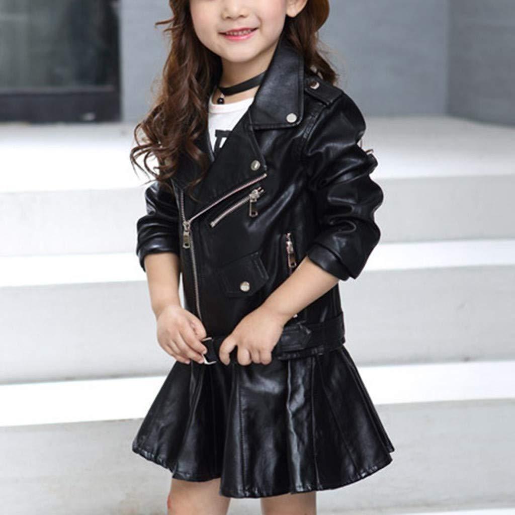 NineFit Basics Children's Color Jacket Motorcycle Jacket Coat Girl Kid Outwear Boy Solid Zipper Girls Jacket (Black, 12-13 Years)