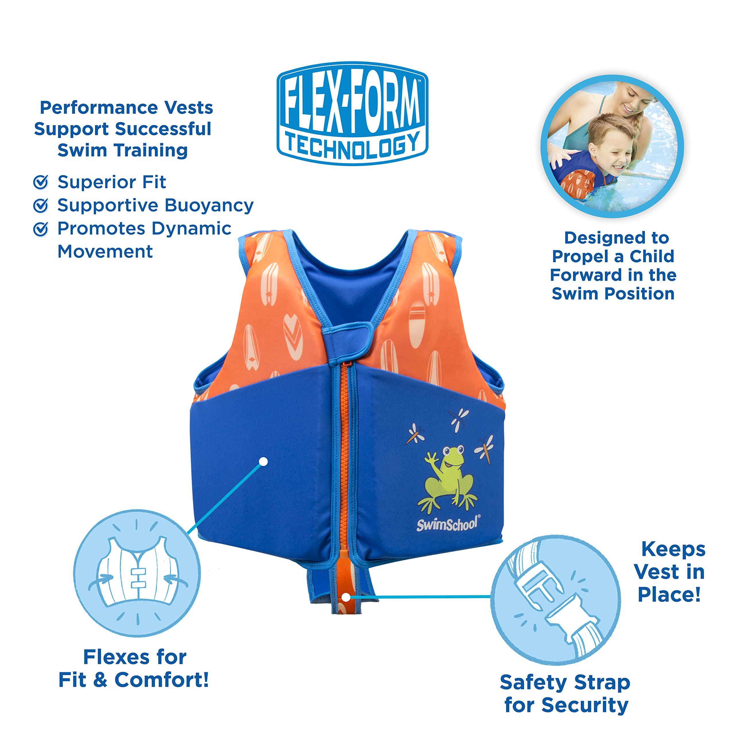 SwimSchool New SwimSchool Swim Trainer Vest Small/Medium Max 33 Pounds Kids Swim Vest with Padded Shoulders Comfortable Flex-Form-Fit Design with Adjustable Safety Strap Blue/Orange