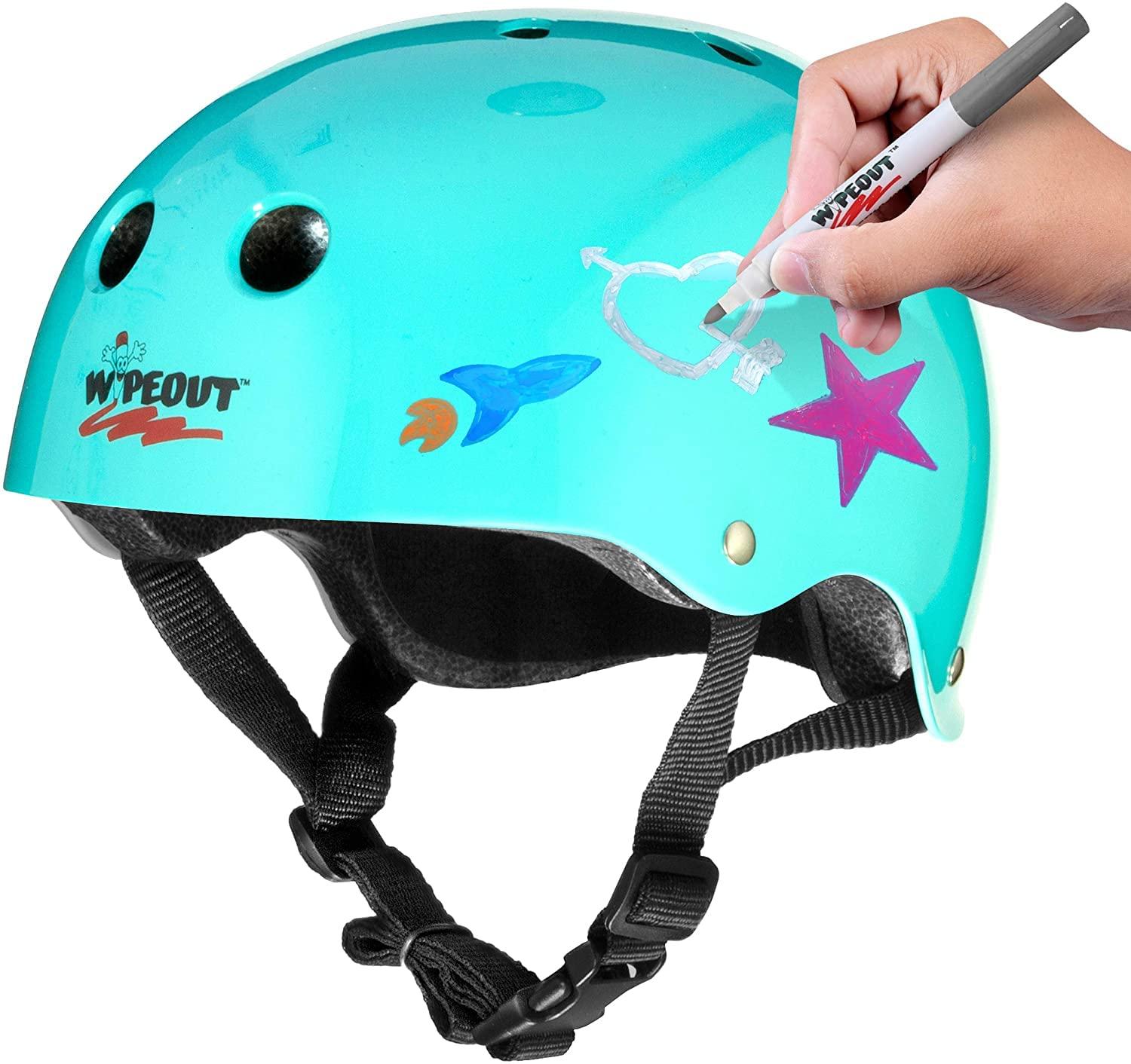 Wipeout Wipeout Dry Erase Kids Helmet for Bike, Skate, and Scooter, Teal Blue Youth 5+