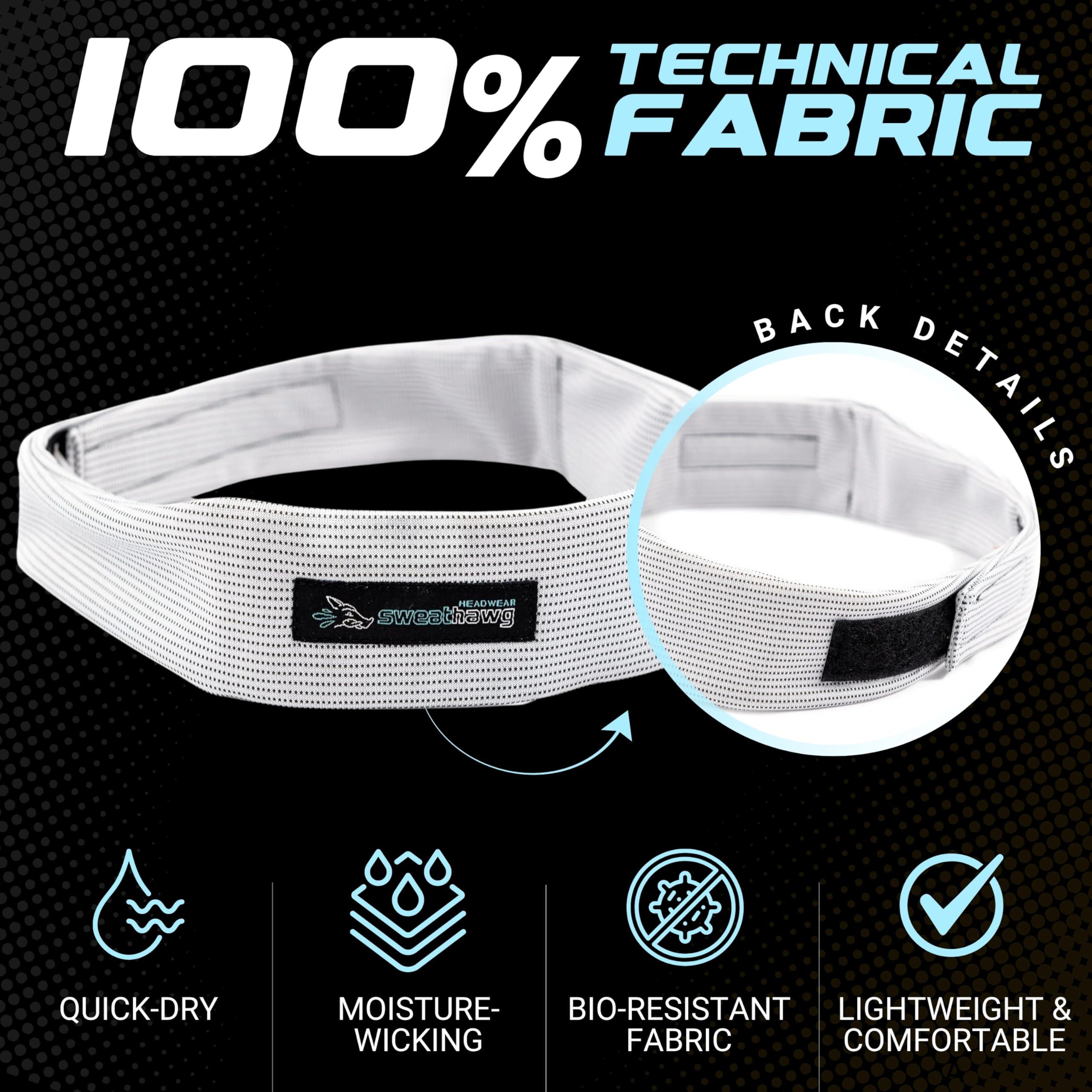 SweatHawg Headwear SweatHawg Double Absorbency Headband| Adjustable Sports Headband for Men & Women | Ultra-Wicking, Quick Drying and Cooling/Lightweight Sweat Control | Ideal for Work, Workouts, and Sports | White