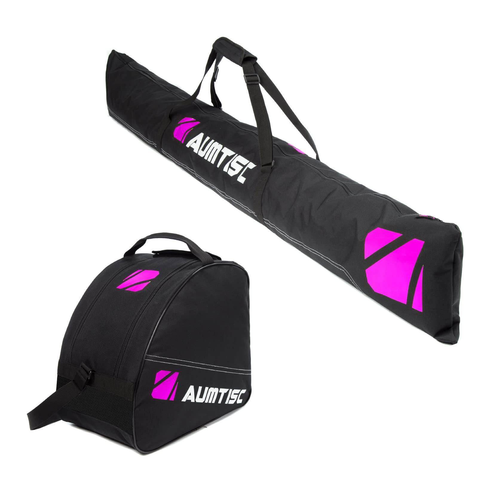 AUMTISC AUMTISC Ski Bags Padded 2 Piece Ski and Boot Bag Combo for Air Travel Flying Ski Boots Size 13 Adjustable Length Skis Bag Up to 200cm (Rose)