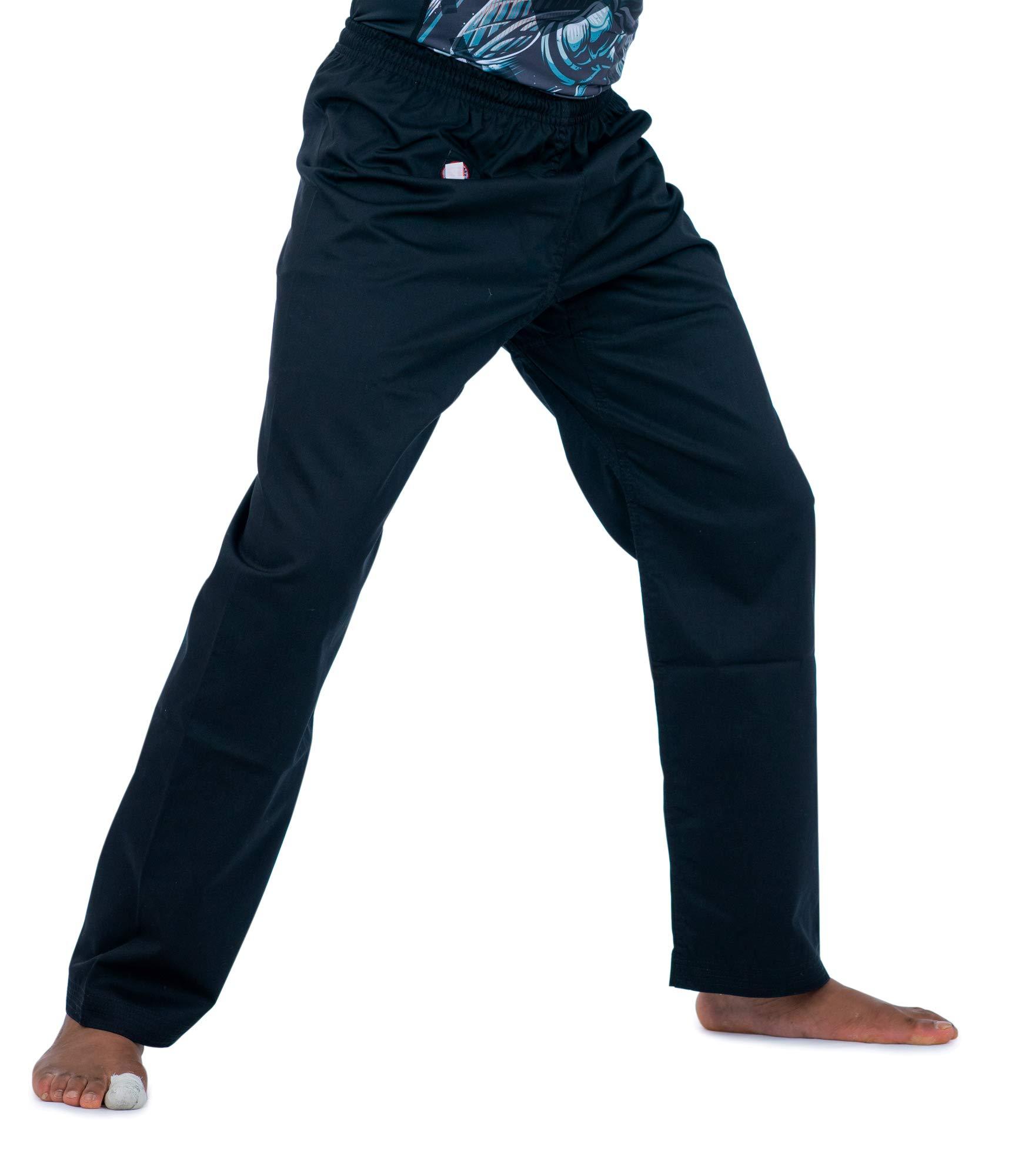 Ronin Brand Karate Pants by Ronin Poly-Cotton Middle Weight Martial Arts Pants with Elastic Waist (Black, 6)