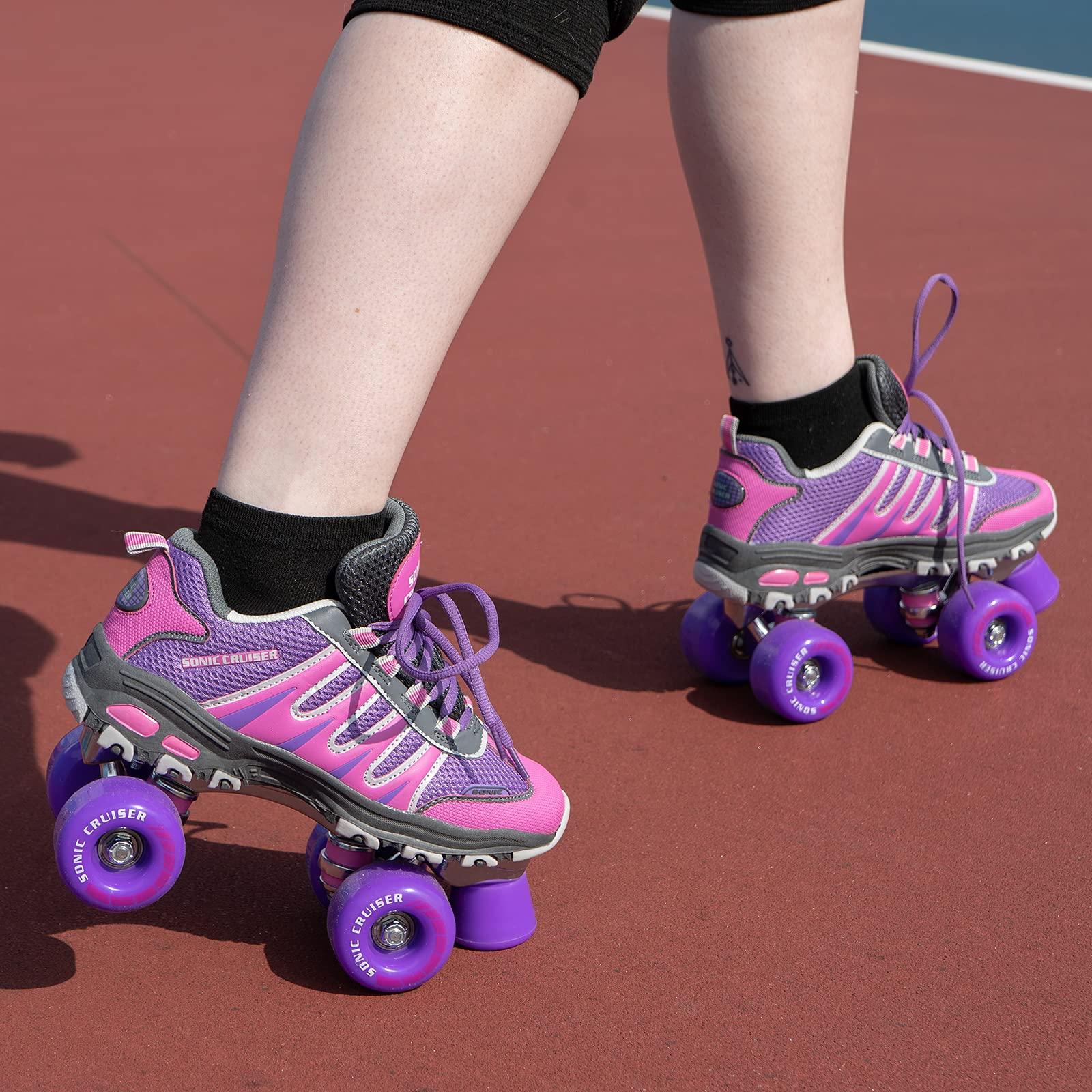 LENEXA Lenexa Sonic Cruiser 2.0 Unisex Roller Skates | Comfortable Fit Sneaker Style Quad Skates for Indoor/Outdoor Use | Pink/Purple (Ladies 5 - Mens 4)
