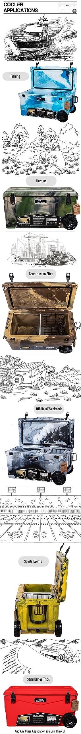 COLD BASTARD COOLERS COLD BASTARD COOLERS 70QTW Rugged+ CAMO Sand Gray Large Wheels Premium Ice Chest Cooler Accessories Free S&H (CB70W-CS)