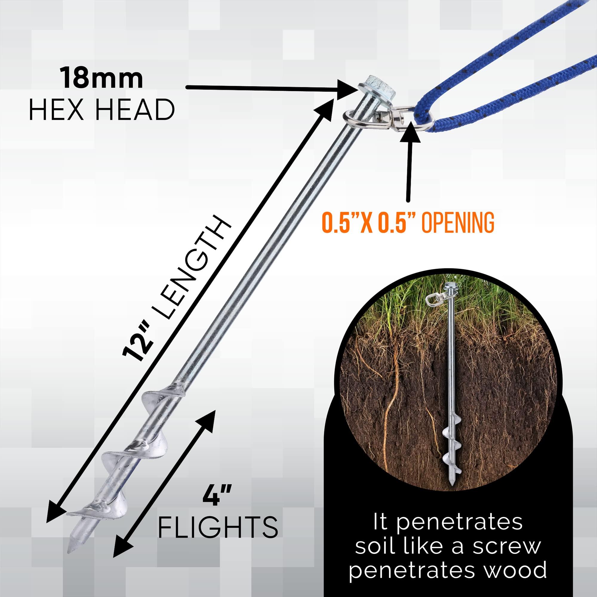 MightyPhine Ground Anchors Screw in - 12\" Set of 16 with Drill Bit - Earth Anchors - Ground Stakes Heavy Duty - Mobile Home Anchors - Shed Anchor Kit - Swing Set Anchors - Tree Stakes - Awning Canopy Anchor