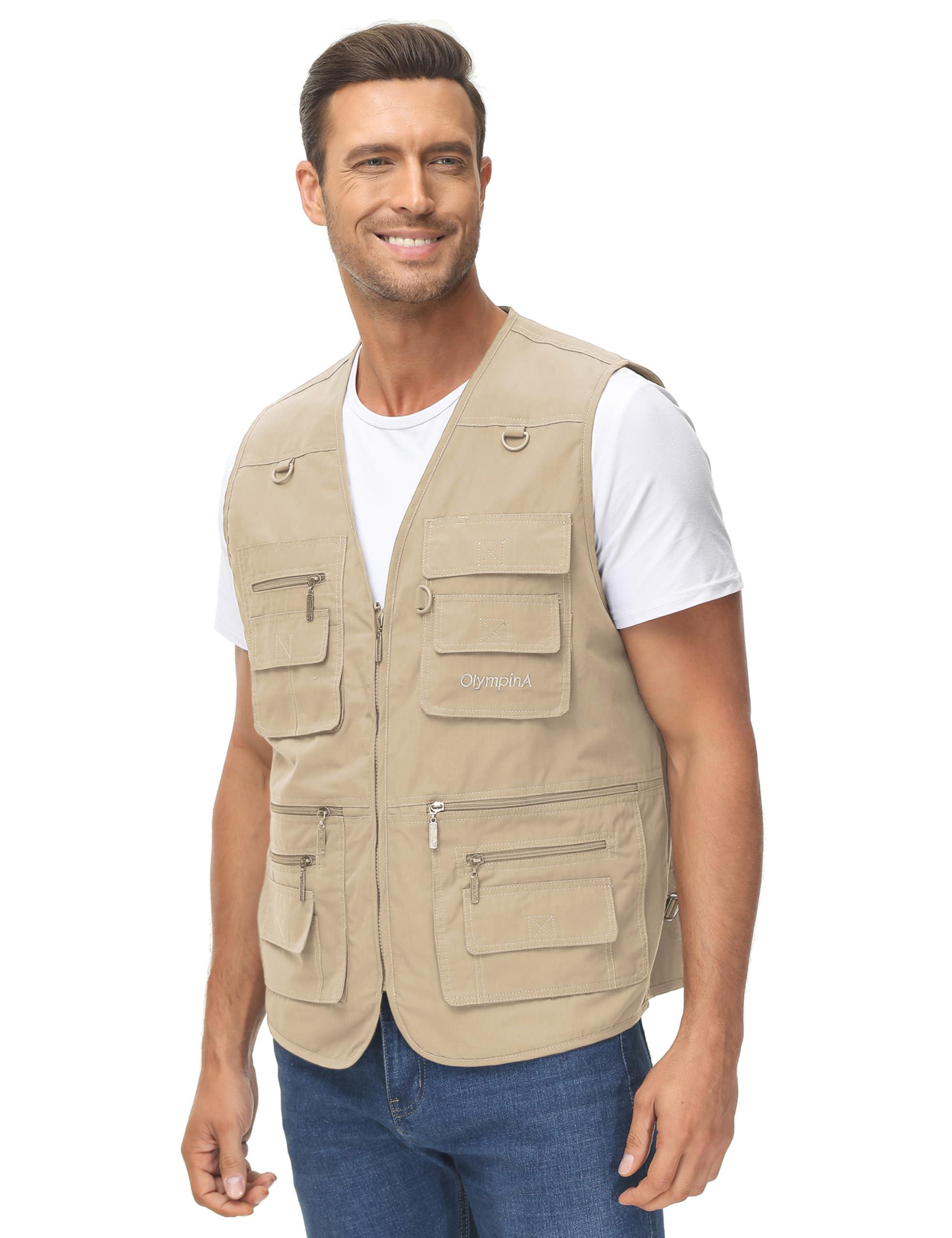 Lentta Lentta Men's Fishing Vest Summer Outdoor Lightweight Work Photo Vest 16 Pockets(Poplin LightKhaki-XL)
