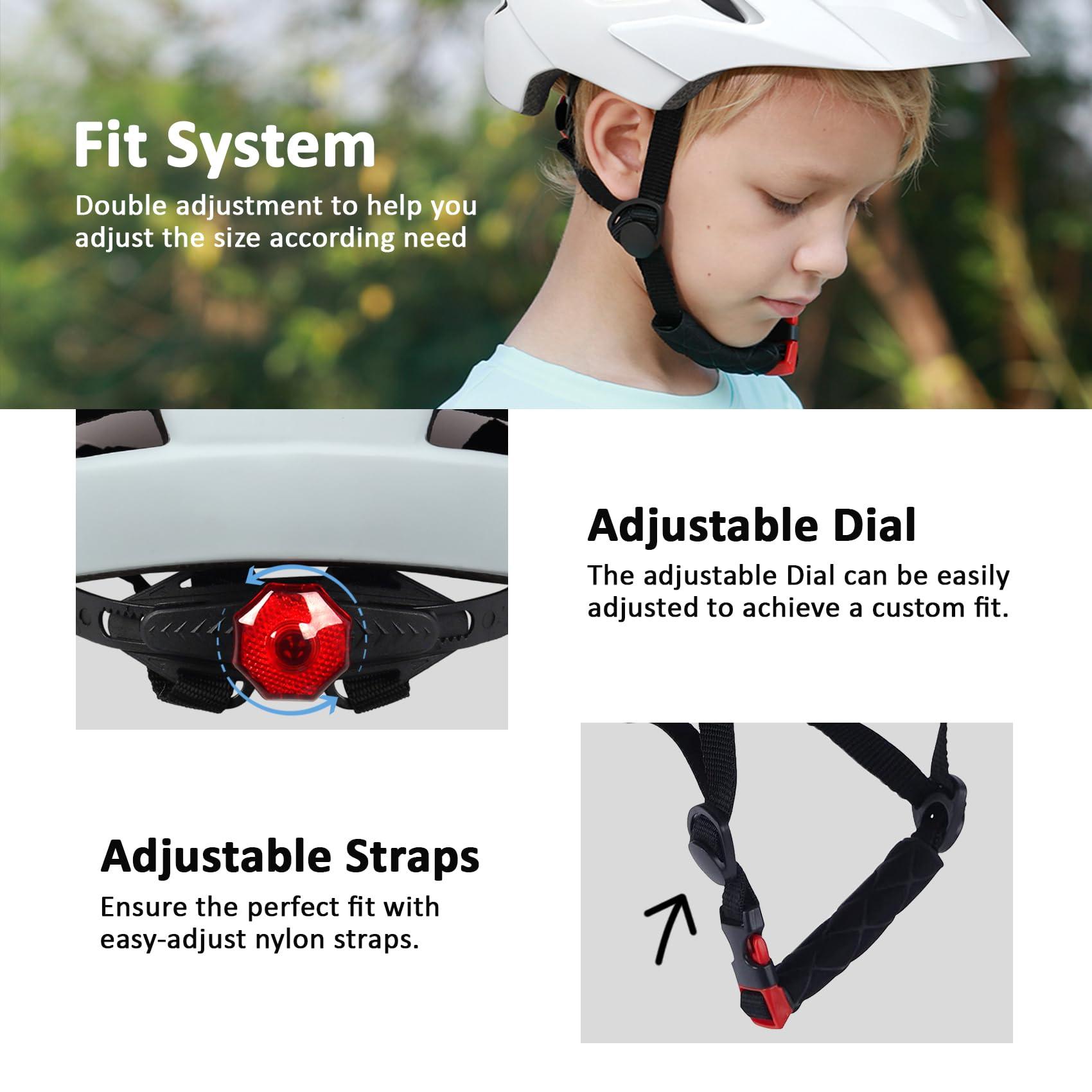 Bilaki Kids Bike Helmet, Youth Toddler Boys Girls Helmets, 2 Size Adjustable for Ages 2-3-5-8-14 Years, Child Helmet with Visor and LED Light, Lightweight Multi-Sport Bicycle Scooter Skate Cycling Helmets