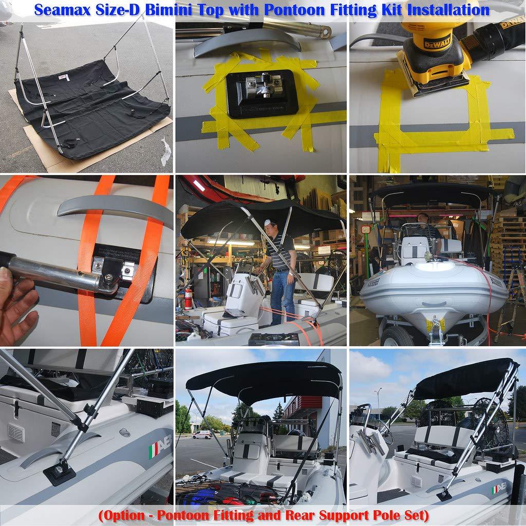 Seamax Seamax Bimini Top Solution for Inflatable Boat, Fiberglass Boat & Aluminum Boat (Size B - L60 x W54-58 x H46, Black Bimini + 2 Pontoon Kit +Rear Pole)