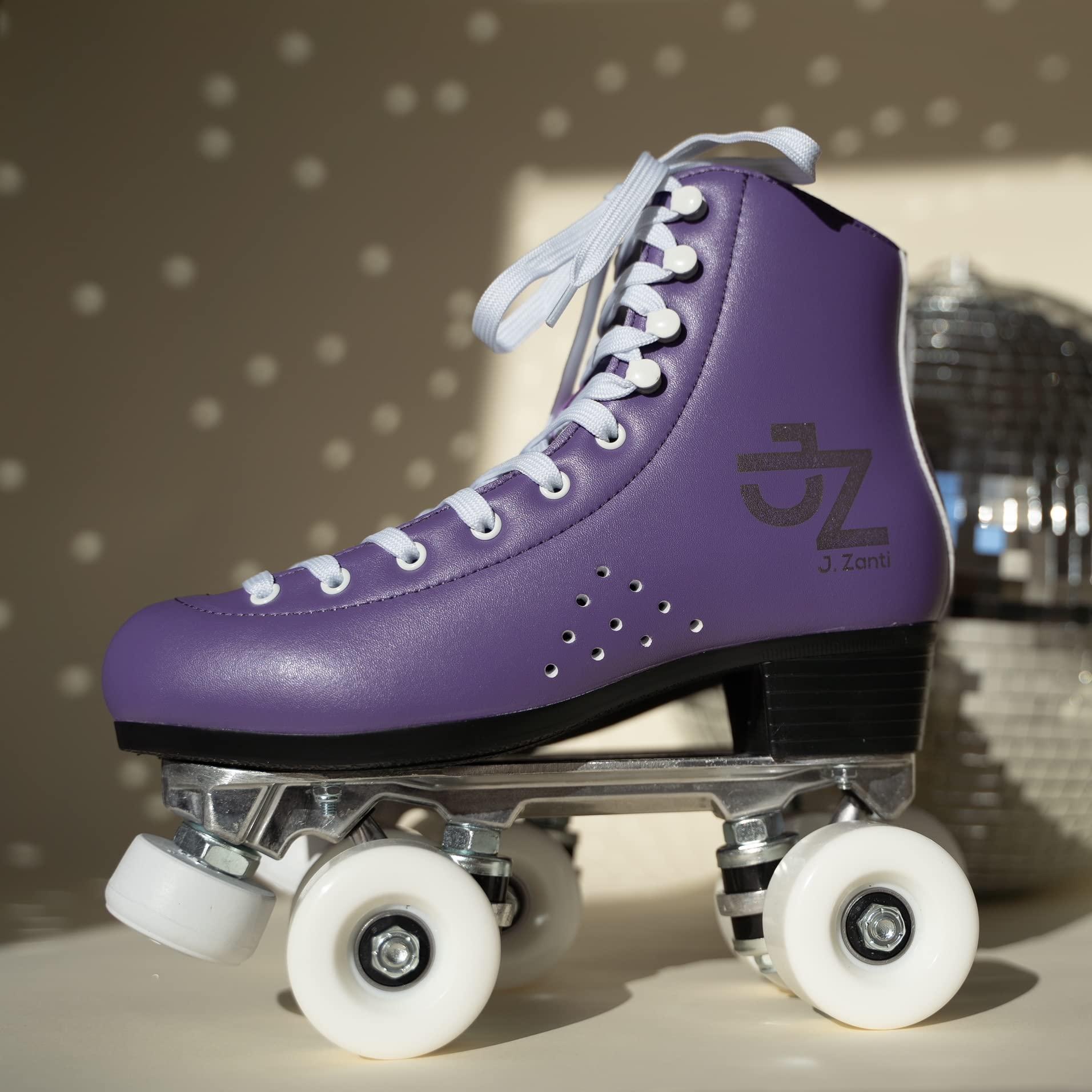 J. Zanti J. Zanti Vintage Roller Skates for Women & Men Classic Retro Purple Quad Roller Skates, Microfiber Leather Boot w/ Aluminum Plates Ideal for Men, Women, Beginner - Women\'s 7/ Men\'s 6, White