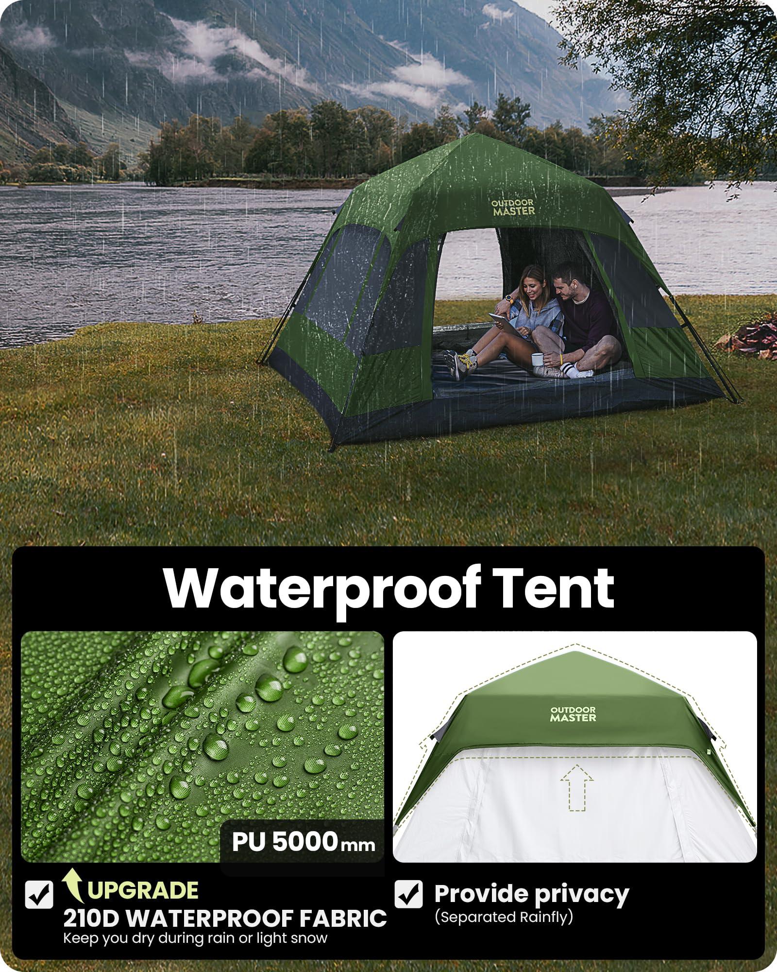 OutdoorMaster OutdoorMaster Camping Tents, 4/6 Person Camping Tent with Blackout Shelter Technology, Easy Setup in 60 Seconds, Weatherproof Pop Up Tent with Top Rainfly, Instant Cabin Tent (Green, 6 Person)
