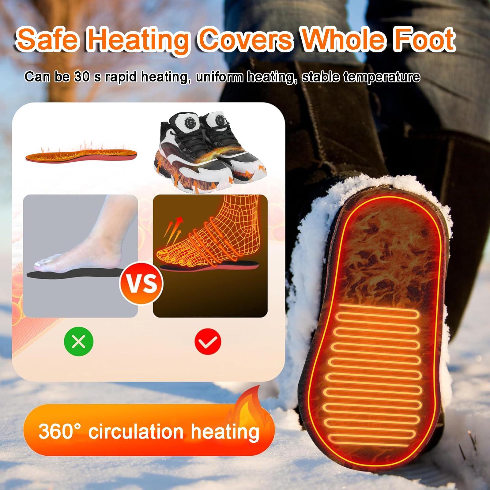 Heizung.shoes Heated Shoes for Men Rechargeable, Heating Sneakers for Women, 4000mAh Electric Self Heating Shoes Up to 20 H, Camping Foot Warmers for Outdoors Work Fishing Hunting Skiing Cycling (Gray, 7.5)
