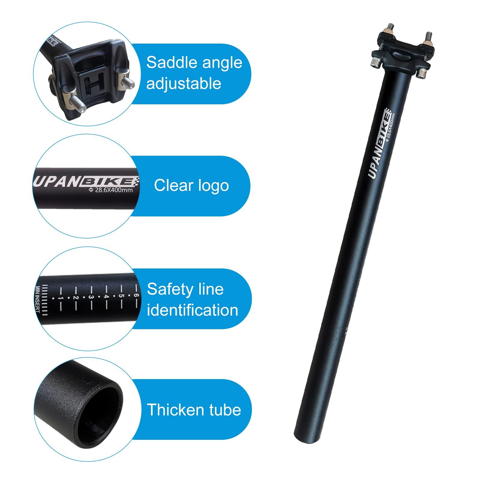UPANBIKE UPANBIKE Bike Seatpost Aluminum Alloy Adjustable Seat Post 400mm Length Diameter 25.4/27.2/28.6//30.9/31.6mm for Mountain Bike Road Bicycle(28.6mm*Black)