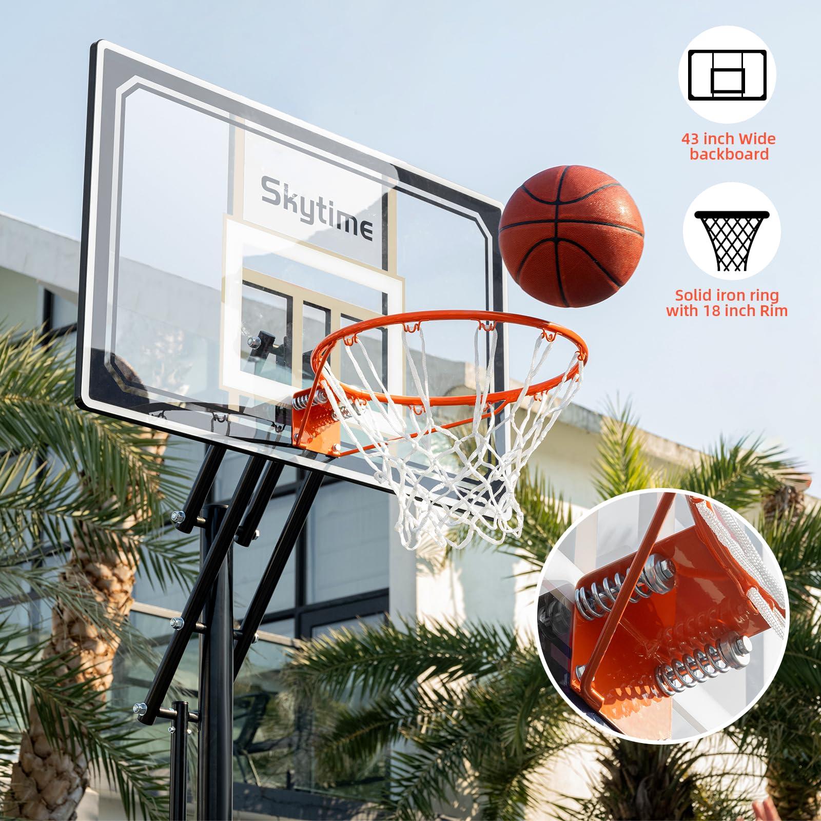 Skytime Skytime Basketball Hoop,Portable Basketball Hoop Outdoor with Shatterproof 44in PC Backboard,5.3-10ft Height Stepless Regulation Basketball Goal System with Rebound PlateBlack