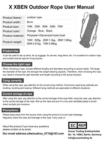 X XBEN X XBEN Outdoor Climbing Rope 10M (32ft) Rock Climbing Rope, Escape Rope Climbing Equipment Fire Rescue Parachute Rope (32 Foot) - Orange