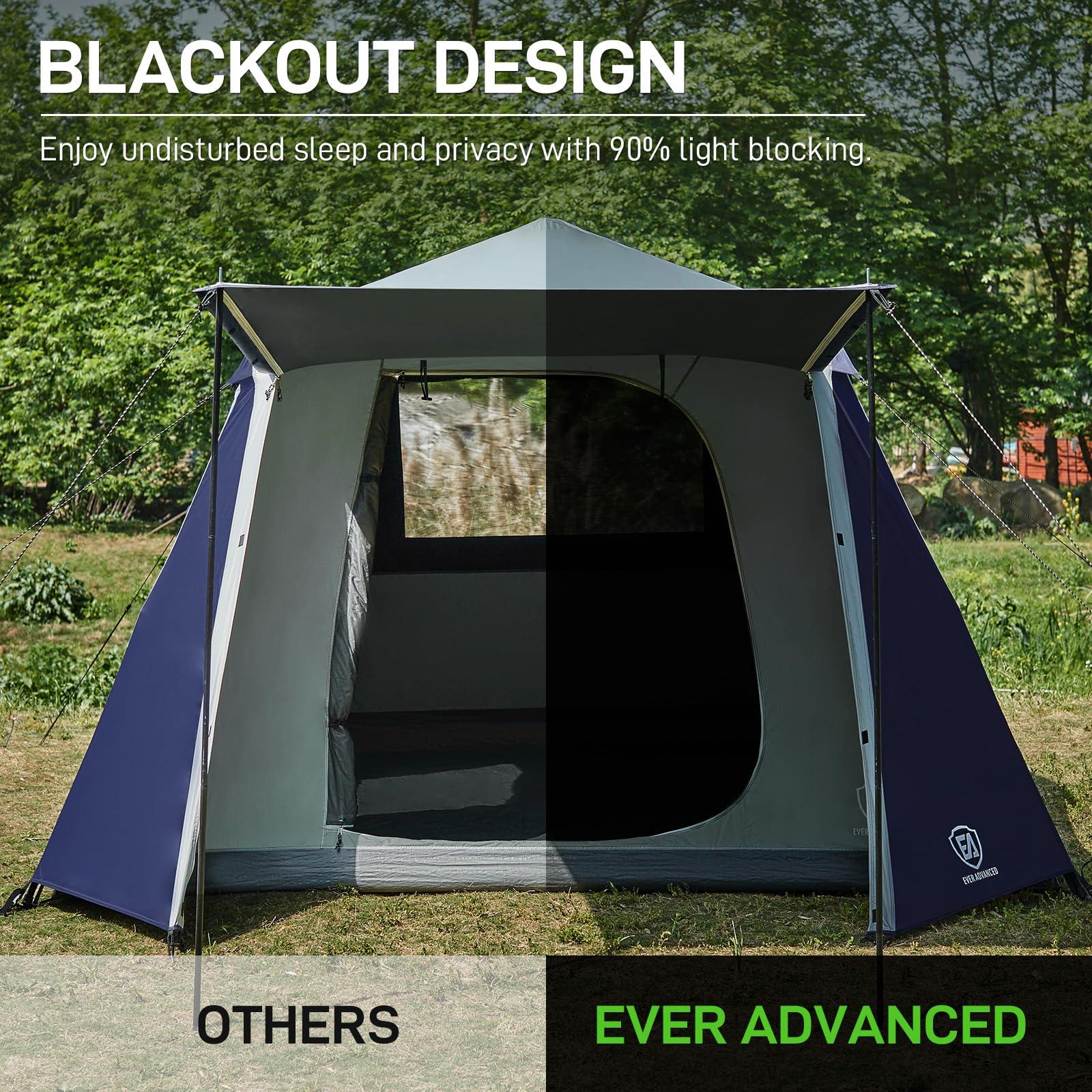 EVER ADVANCED EVER ADVANCED Blackout 6 Person Camping Tent, Instant Cabin Tent for Family with Vestibule and Large Mesh Windows, 60s Easy Setup, Double Layer, Water-Resistant, Blue