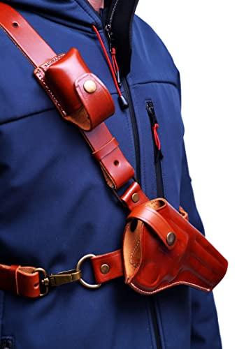 Generic Leather Chest Holster fits Ruger GP100 or SP101, Magazine Pouch, Handcrafted, Right Handed, PulsarHolster (Brown, SP101 4.2\" Barrel)