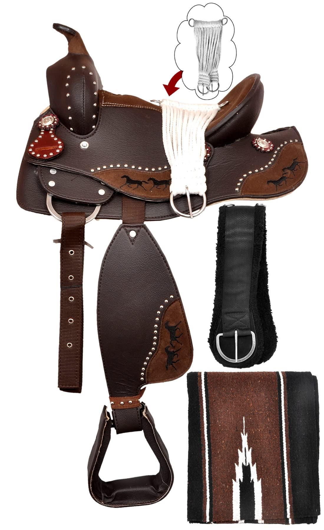 Deen, Enterprises Deen, Enterprises Youth Child Synthetic Western Pony Miniature Horse Saddle Tack Get Matching Headstall, Breast Collar & Saddle Pad Size 10\" to 12\" Inches Seat Available (10\" Inches seat)