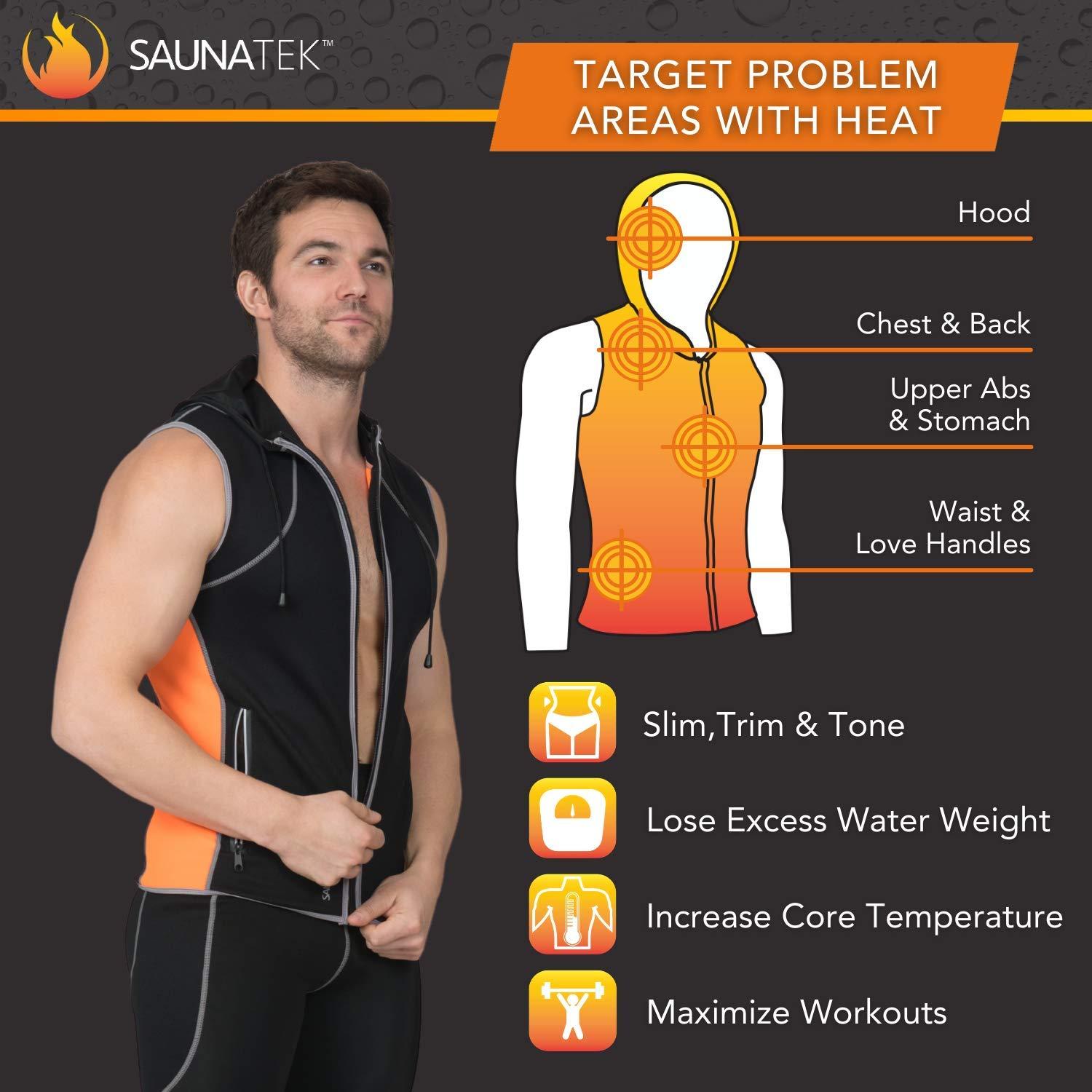 SaunaTek SaunaTek Men\'s Sauna Hooded Vest Sweat Suit for Exercise and Heat Training, Neoprene, X-Large