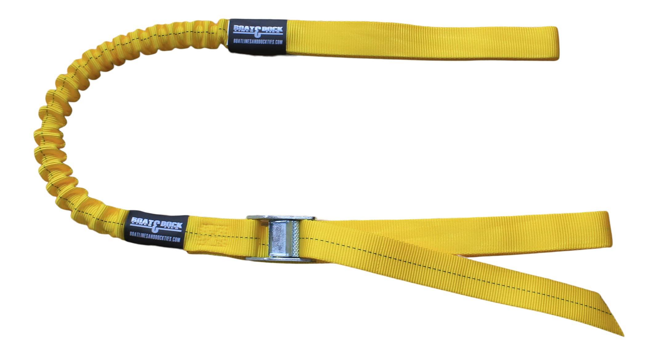 Boat Lines & Dock Ties LLC Boat Lines and Dock Ties Original Adjustable Bungee Dock Tie Docking Line Made in USA (Yellow, 48 Inch)