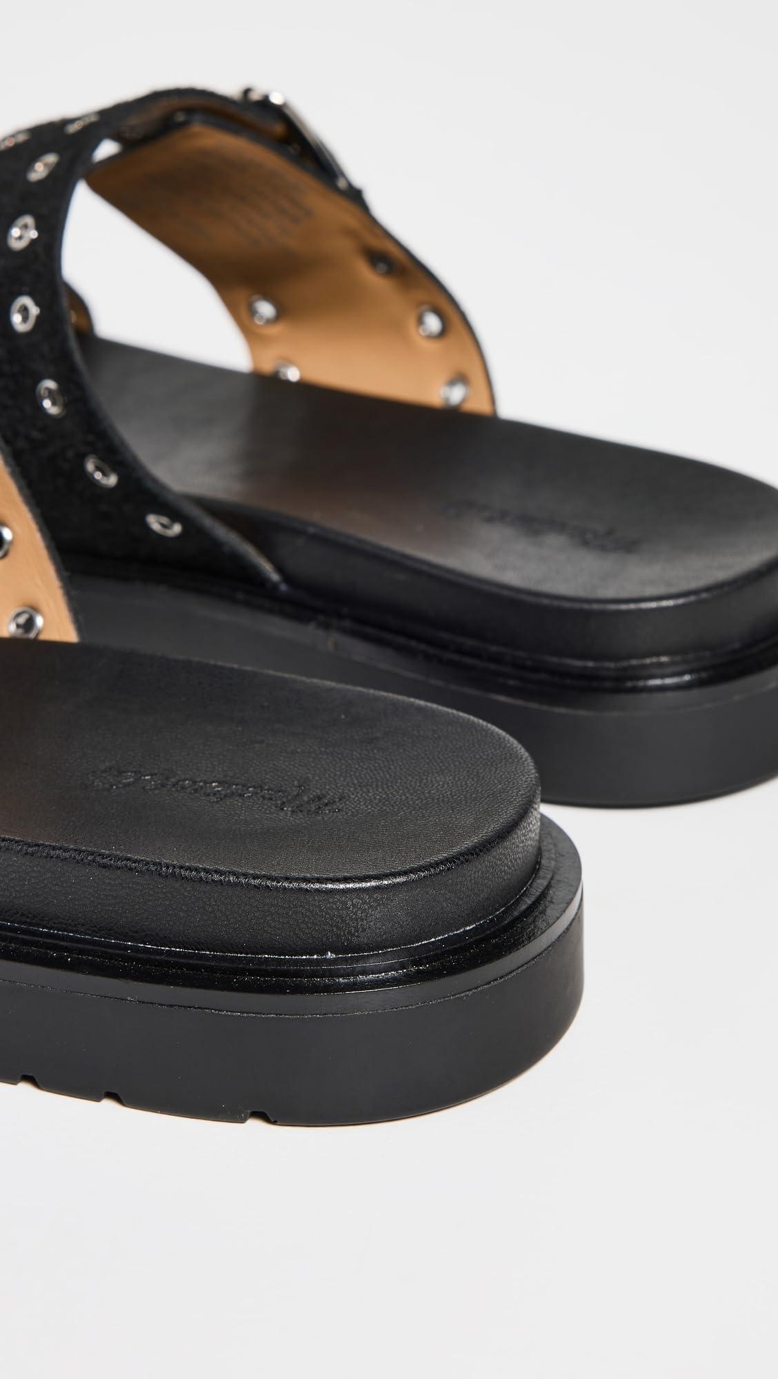 Madewell Madewell Women's The Dee Double Strap Slide Sandals, True Black, 6.5 Medium US