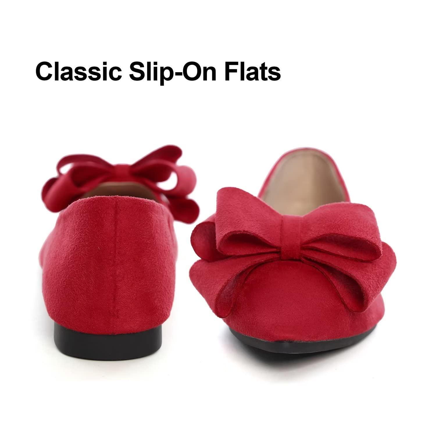 Hee grand Hee grand Cute Bow-Knot Pointed Toe Ballet Flats for Women Comfort Work Shoes Suede Dress Shoes Casual Slip on Loafers,Red 10.5
