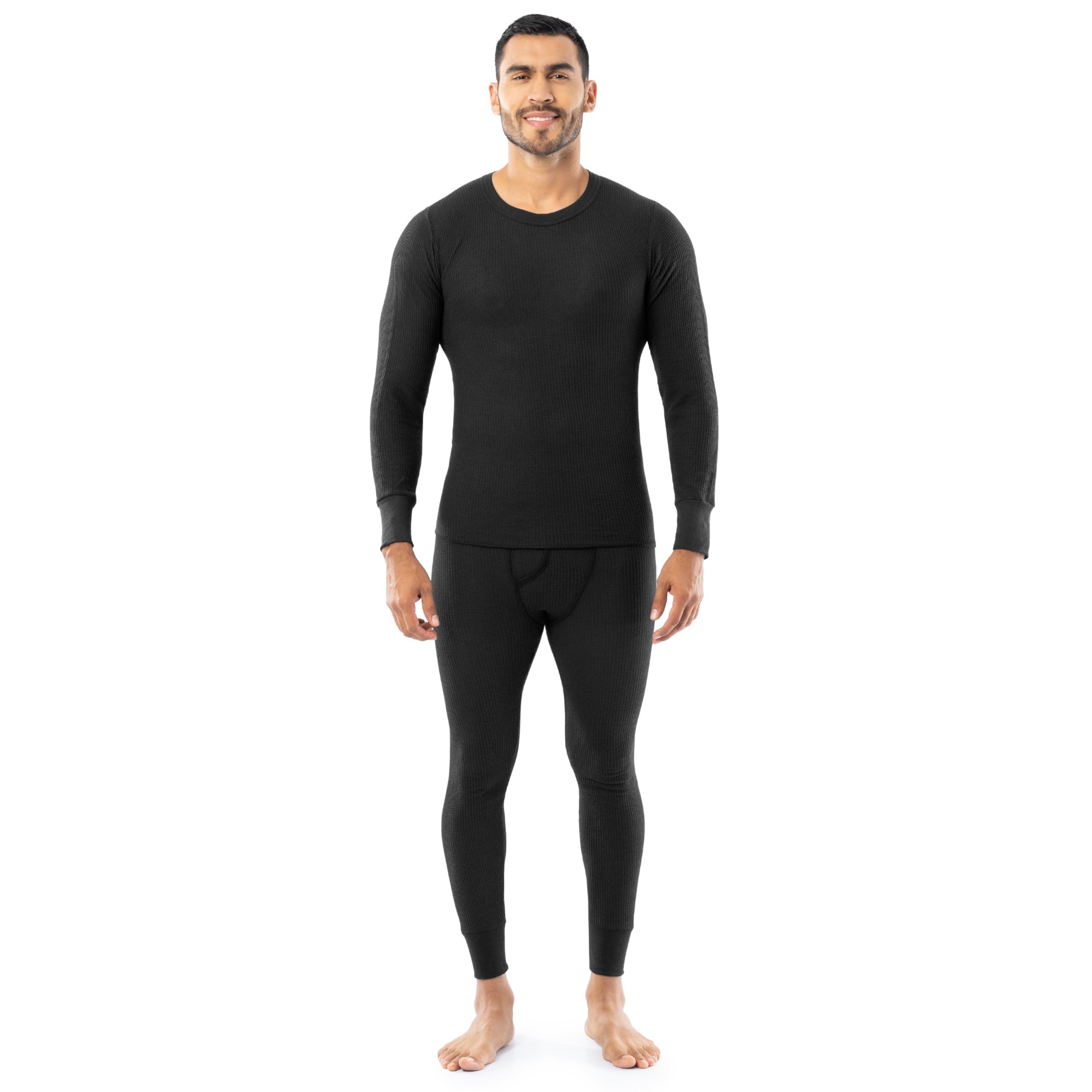Indera Indera Men's Traditional Waffle Thermal Underwear Long Johns Crew Top and Pant Set, Black, 3X