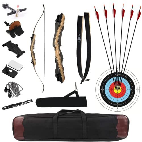 DEERACE DEERACE Takedown Recurve Bow and Arrow Set 62\" Classic Traditional Wooden Bow for Adults Youth Beginner Hunting Targeting Archery (30 Lbs, Right Hand)