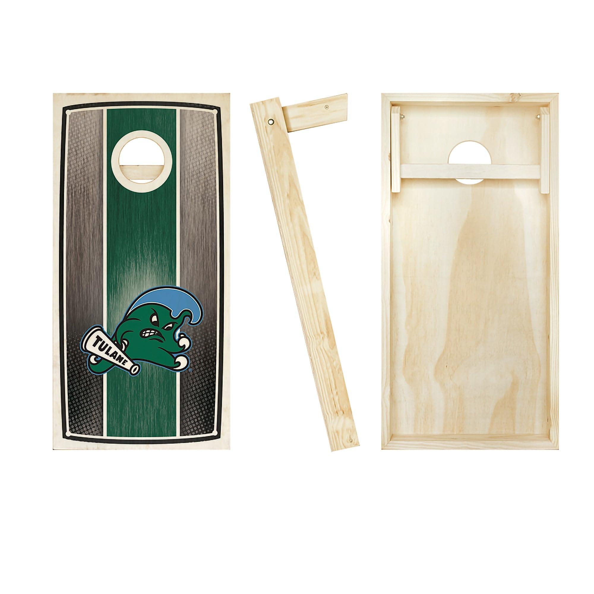 Tailgate Games Tulane Stained Stripe Cornhole Set - 2x4 (Regulation Size) - Includes (2) Boards, (8) Team Logo Bags, (1) Team Logo Carry Case and (2) Board Hole Lights and (2) Board Edge Lights