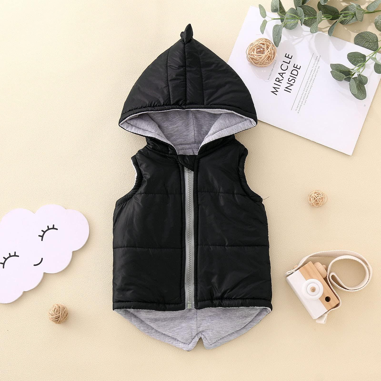 YDNGF YDNGF Toddler Baby Girl Hoodies Vest Outwear 3D Dinosaur Sleeveless Waistcoat Warm Jacket 6M-6Y (Black, 12-18 Months)