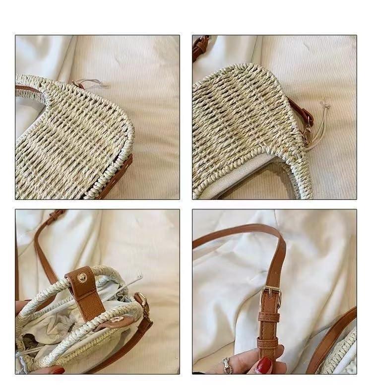 CHINDREE CHINDREE Small Straw Purses for Women Woven Handbags Handmade Straw Crossbody Beach Bag Square Boho Clutch Bag(Khaki)
