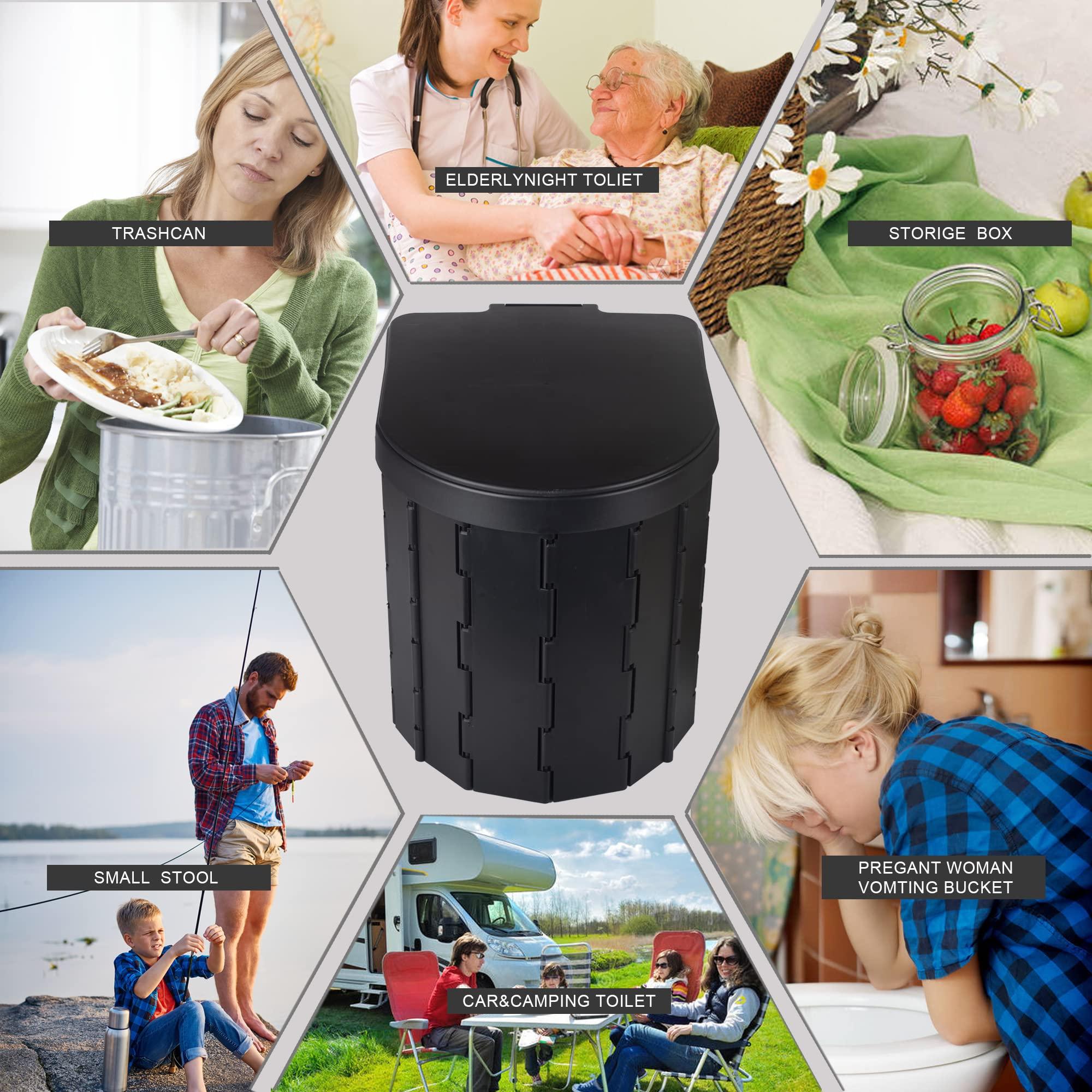 KINSPORY KINSPORY Camping Toilet, Portable Toilet for Adults & Kids, Foldable Potty & Outdoor Emergency Sanitation Products, Trash Can, Stool for Car Truck Camping Travel Hiking Fishing Long Trips (Deep Black)