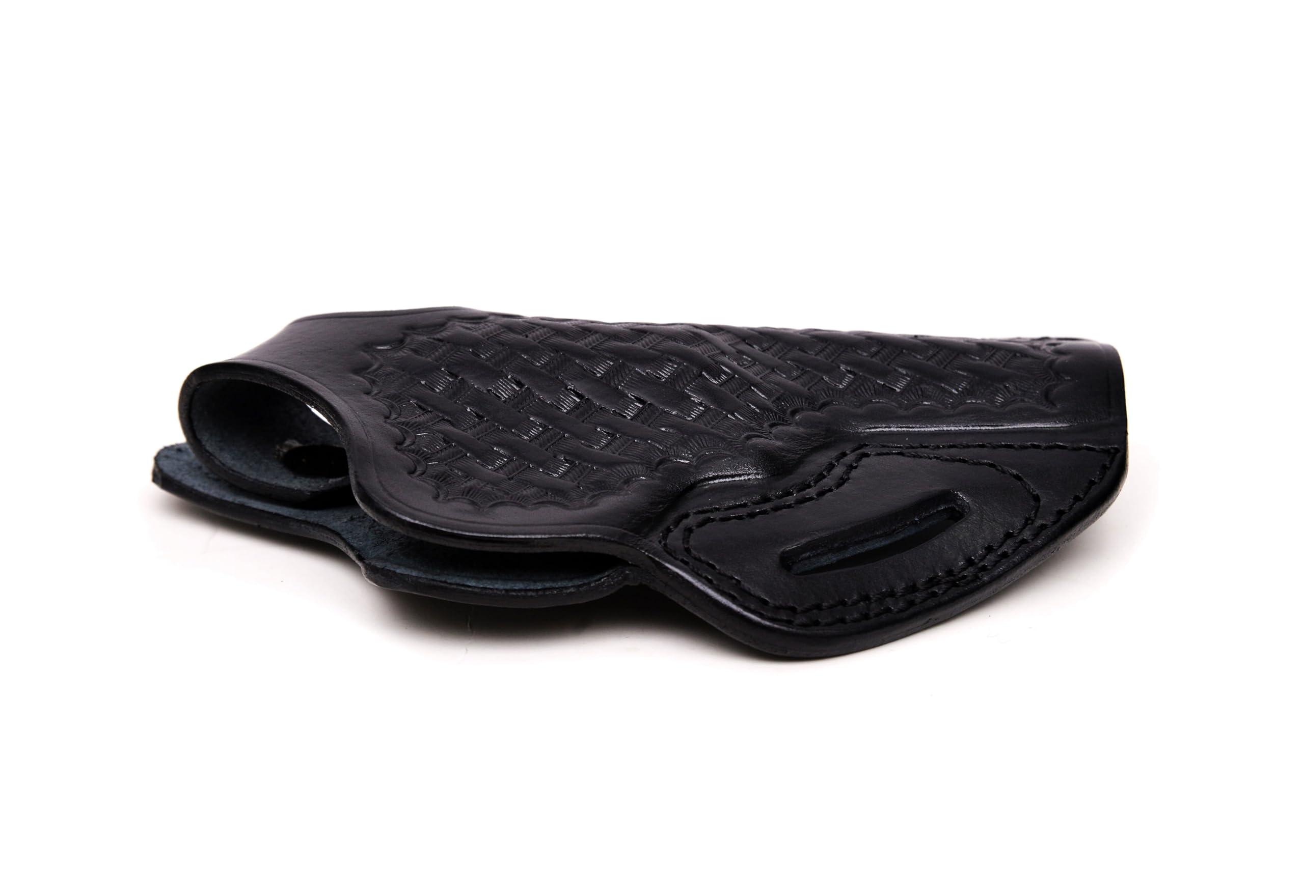PulsarHolster Premium Leather Holster with Safety Lock fits S&W Models 686 586 10 19 60 66 637 640 642 340PD 360PD, Basket Weave Handmade, Right Handed, PulsarHolster (Black, S&W Model 10 5\" nch)