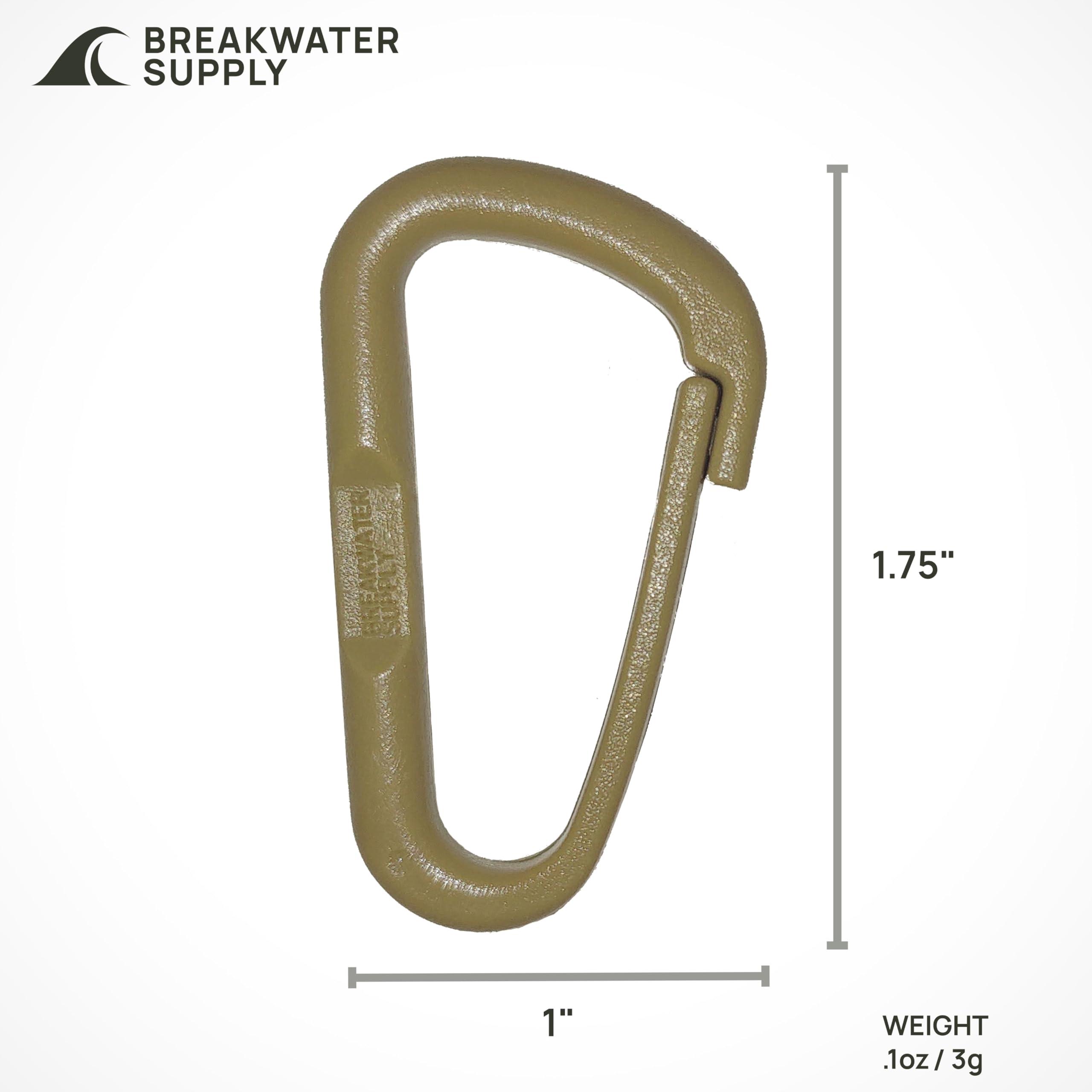 Breakwater Supply Breakwater Supply Hingeless Carabiner Hooks 4 Pack, Small 2-inch Gear Attachment Clips for Backpack, Keys, Keychain, Water Bottle, MOLLE, Ultralight, Tactical, D-Ring, Non-Corrosive, D-Shape (Tan)