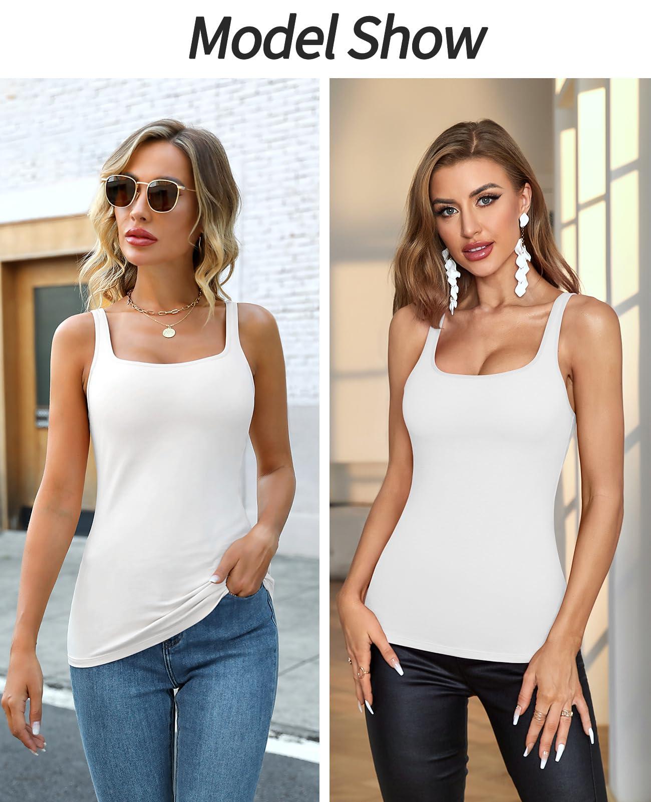 V FOR CITY V FOR CITY Shelf Bra Tank Top for Women Adjustable Wide Strap Camisole Cotton Yoga Cami Shirts XL White