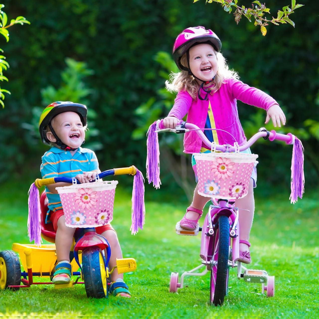 Garneck Garneck Girls Bike Basket, Basket Front Handlebar Basket with Flowers Kids Girls Bike Accessory Plastic Storage Scooter Bike Basket, 9x5.9x5.5 Inch