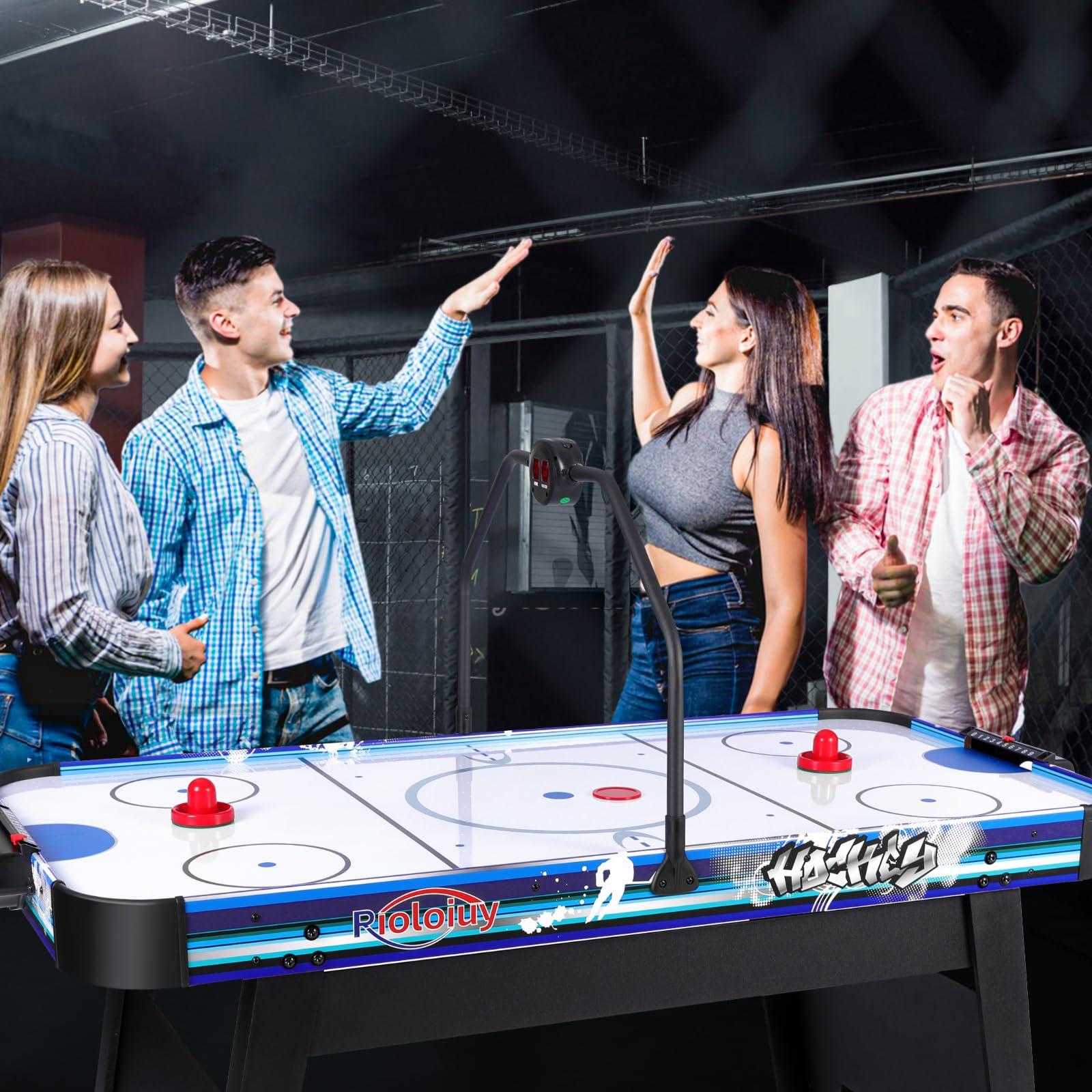 Rioloiuy 58" Air Hockey Table, Arcade Style with Powerful 700mA Motor, Accurate Digital LED Scoreboard on Overhead Gantry, Includes 2 Pucks and 2 Pushers