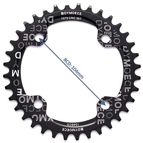 Dymoece Dymoece Narrow Wide Bike Single Chainring 104BCD 32T/34T/36T/38T for 9 10 11 SpeedRound,Black/Red,Perfect for Most of Shimano and Sram Cranksets (Black, 32T)