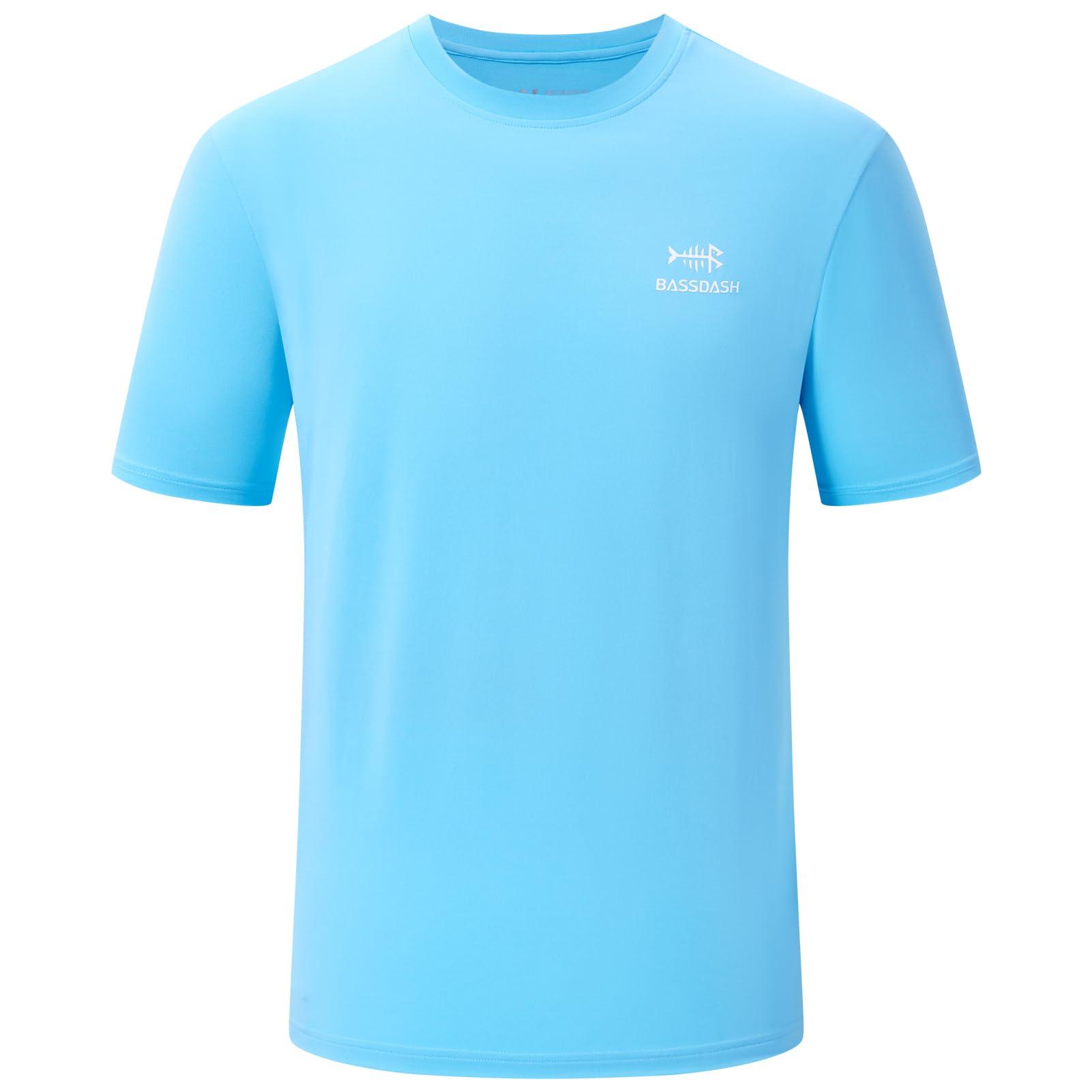 BASSDASH BASSDASH Mens UPF 50+ Short Sleeve Fishing Shirts Performance Cooling UV Sun Protection Hiking T-Shirts Sky Blue