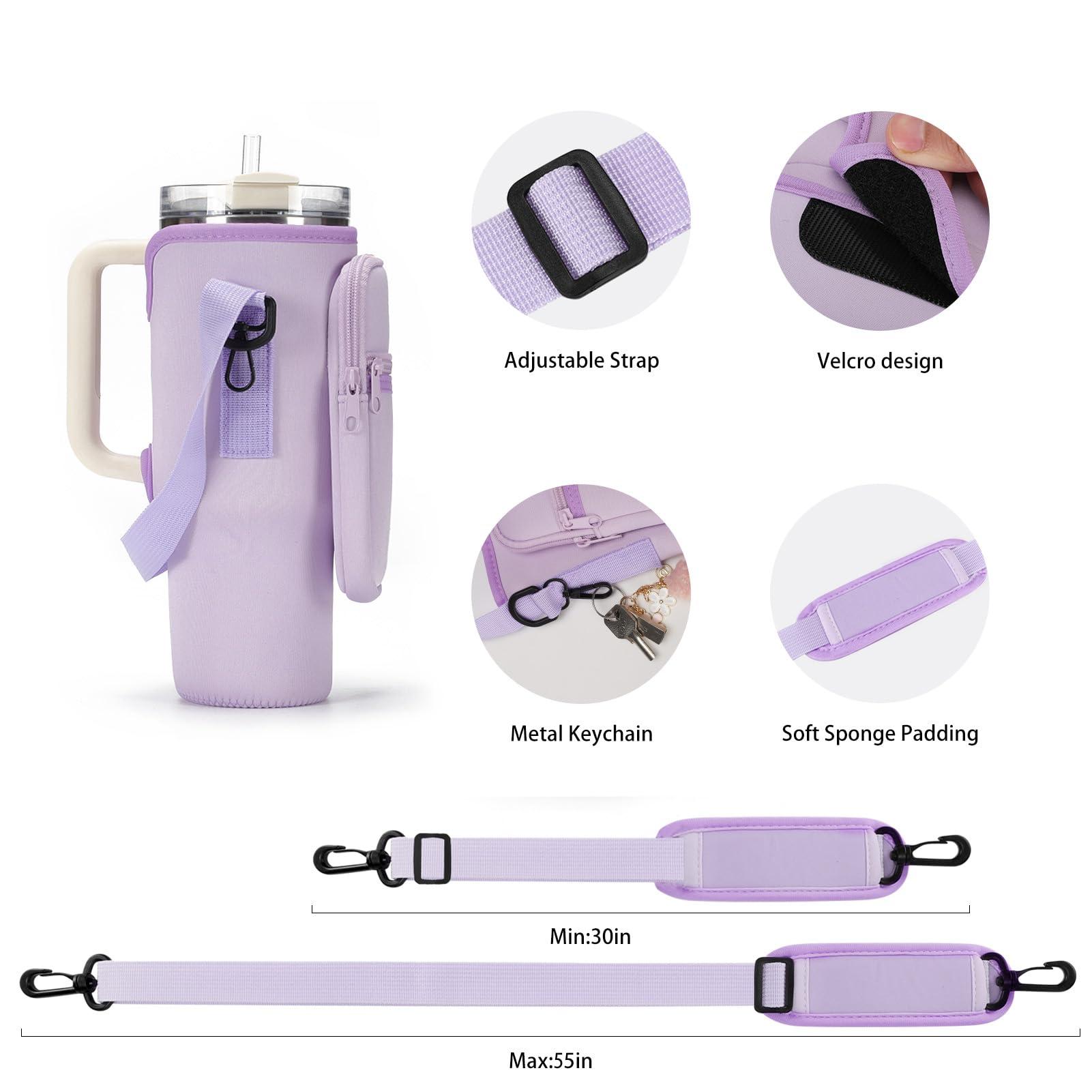 GOEWY GOEWY Water Bottle Carrier Bag for Stanley 30 oz Tumbler with Phone Pocket Neoprene Water Bottle Holder with Shoulder & Handheld Strap Stanley Cup Accessories