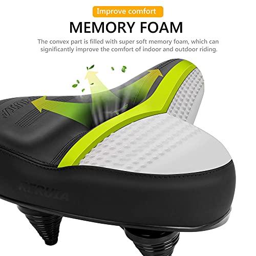 RERUIA RERUIA Oversized Bike Seat Comfortable Saddle Dual Shock Absorbing Center Cutout Wide Large Exercise Bicycle Seat Leather Cover Waterproof Universal Fit for Men Women Seniors Outdoor Indoor Cycling