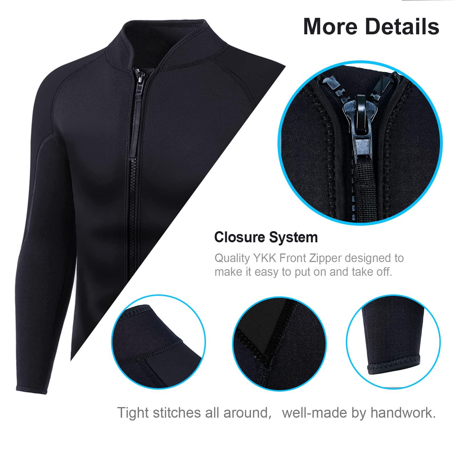INTBOSS INTBOSS Wetsuit Top Men,2mm Mens Wetsuit Top 3mm Long Sleeve Wetsuit Jacket Men Front Zip Warm Wets Suit Jackets for Men Stretch Mens Wetsuit Top