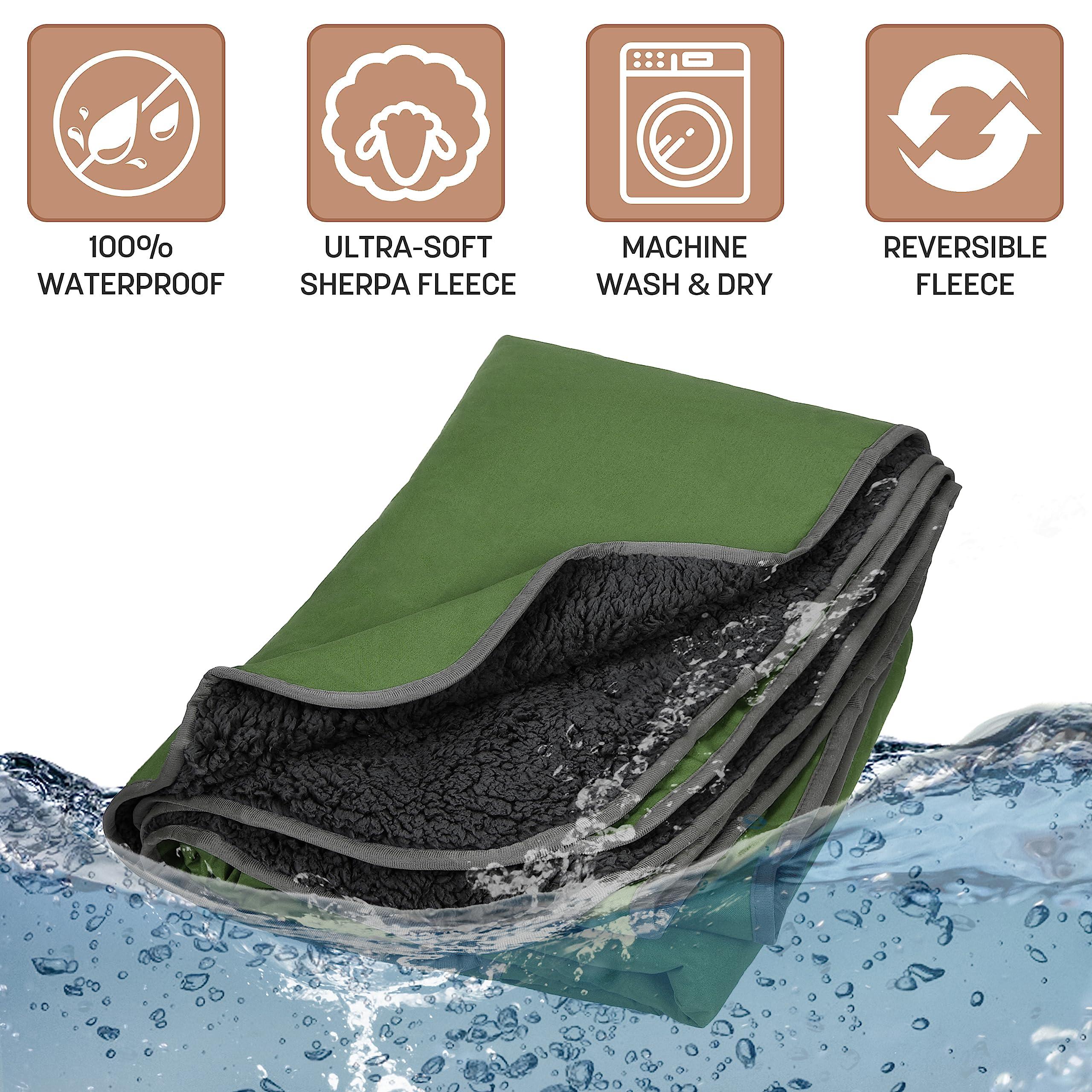 Tirrinia Tirrinia Waterproof Outdoor Blanket with Sherpa Lining, Windproof Triple Layers Warm Comfy Foldable for Camping Stadium, Sports, Picnic, Grass, Concert, Pet, Travel, Emergency Car Blanket 51\'\'X 59\'\'