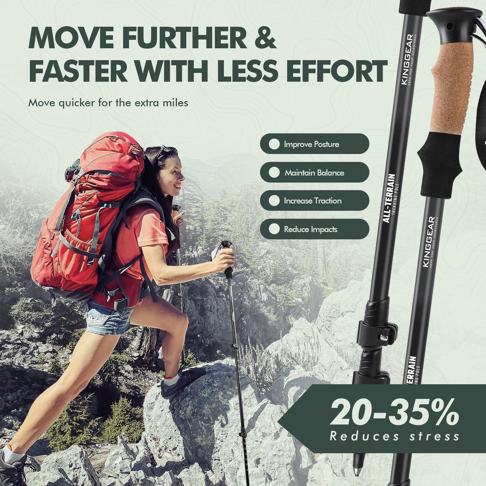 KINGGEAR KINGGEAR Nordic Walking Stick, TP1 Hiking Poles Retractable Lightweight 7075 Aluminum, Trekking Poles with Flip Lock, Natural Cork and EVA Grip, 2pc Hiking Gear
