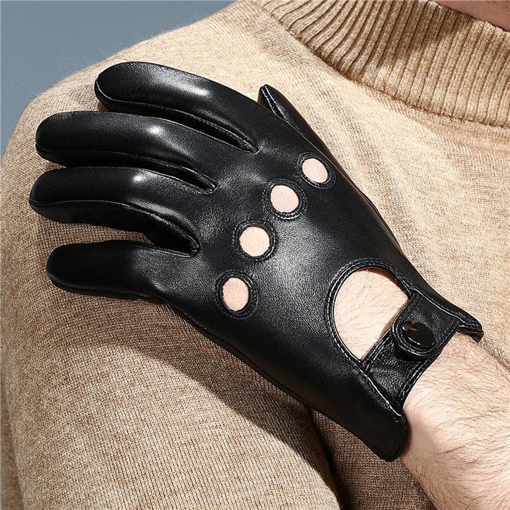 pistro pistro Mens Vintage Leather Driving Gloves Lined Screen Touch Drive Gosling Gloves - Black, L