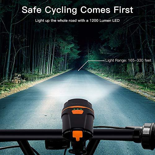 Wastou Wastou Bike Lights, Super Bright Bike Front Light 1200 Lumen, IPX6 Waterproof 6 Modes Cycling Light Flashlight Torch with USB Rechargeable Tail Light(USB Cable Included)