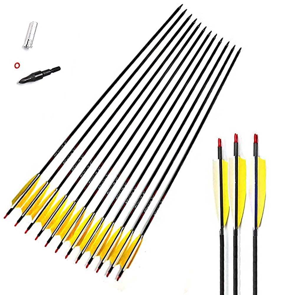 ACCMOS 12pc Custom Length Carbon Arrows for 15-95 Lb Compound Bow ID 6.2mm .244\" 22-33 Inch Spine 250 300 340 400 500 600 700 800 Target Practice & Hunting Arrow Adult Youth Shooting