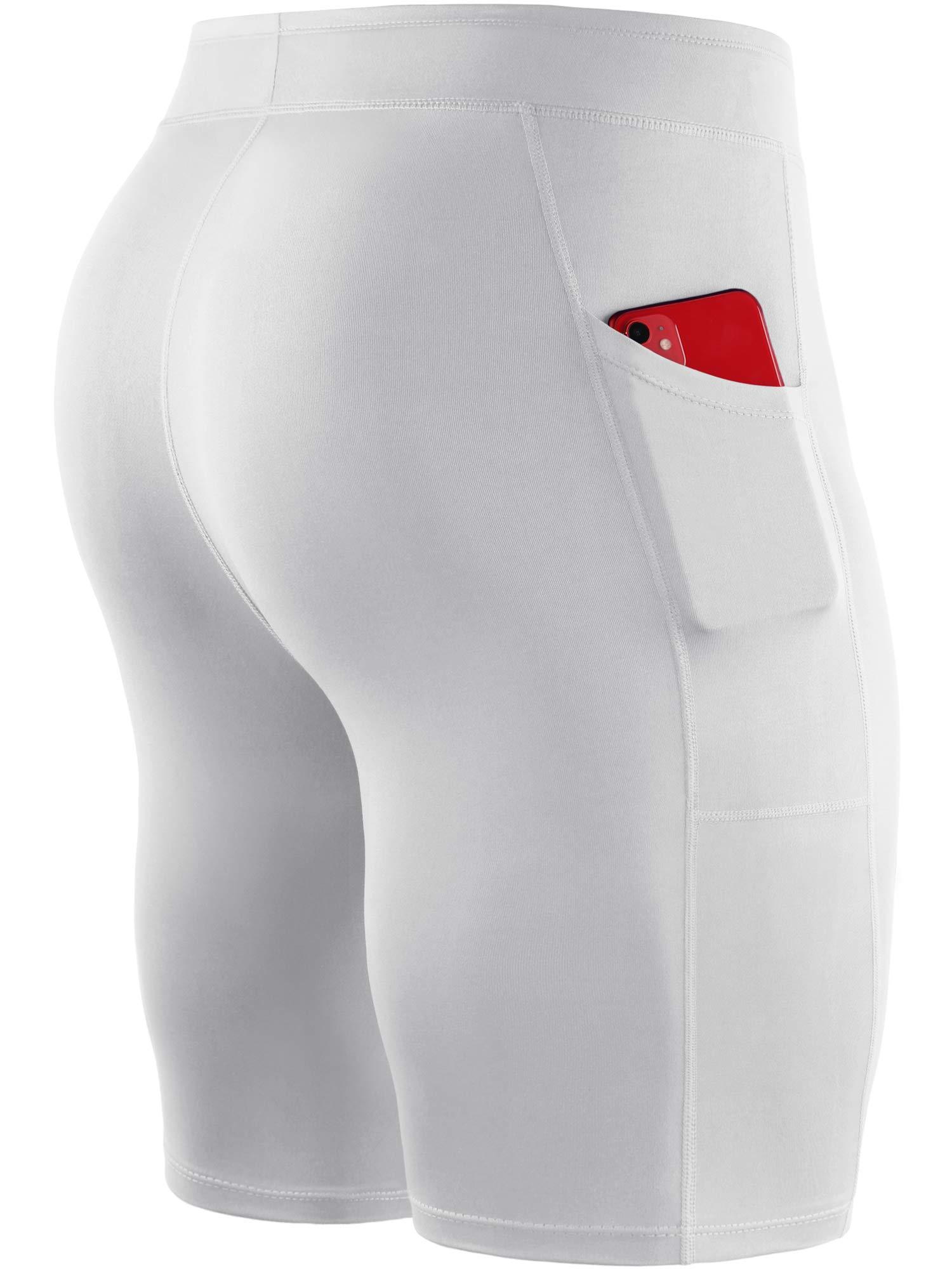 NELEUS NELEUS Men's 3 Pack Running Compression Shorts with Pockets Dry Fit Professional Athletic Shorts,6072,Black,Grey,White,US L,EU XL